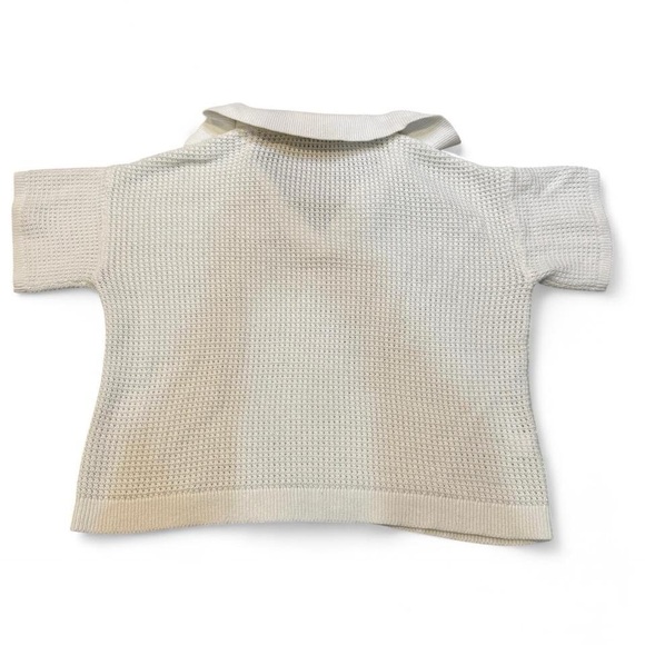 LOFT White Open Stitch Short Sleeve Polo Sweater Knit Top Large - Picture 3 of 10